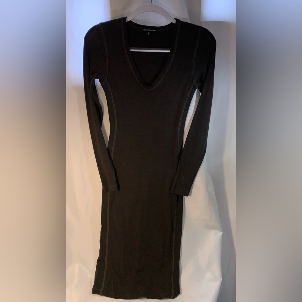 James Perse USA Made Brownish Olive Long Sleeve Dress Size 0 Partial Lined